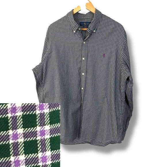 Ralph Lauren Men's Green and Purple Checkered Shirt size XL preppy - Picture 1 of 8